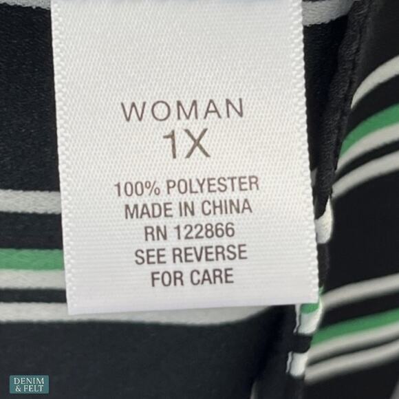 Roz & Ali Black Green Stripe Twist Front 3/4 Sleeve Blouse Plus Size 1X NEW~NWT - Picture 7 of 9